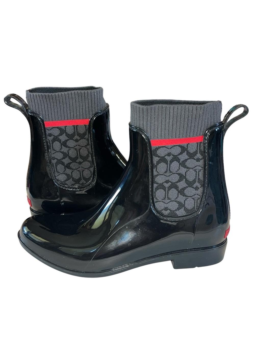 Coach Glossy Black and Red Rain Boots - Size 9 - Picture 5 of 12
